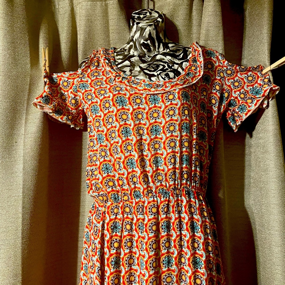 Short Sleeved Mandala Penrose Compass Dress Sz M ~Shoulder Cutouts
